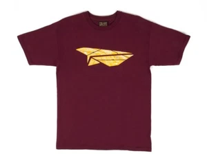 Benny Gold PAPER PLANE MAP Burgundy Yellow White Screenprint S/S Men's T-Shirt - Picture 1 of 2