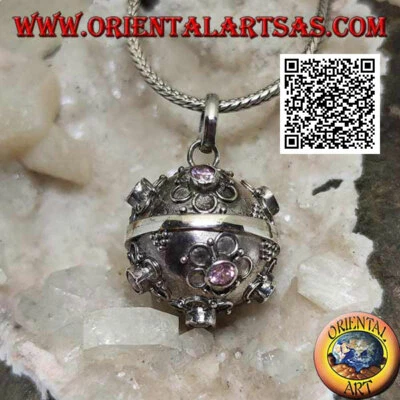 Pendentif en Argent 925‰ Sonnette Des Ange Petites Fleurs avec Zircon - Photo 1/2