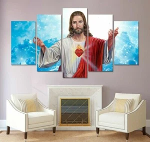 Sacred Red Heart Of Jesus Christ Canvas Prints Painting Wall Art Home Decor 5PCS - Picture 1 of 2