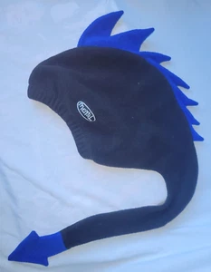 VINTAGE MENTAL HEADGEAR BLACK BLUE SPIKES DRAGON TAIL SNOWBOARD SKI BEANIE HAT - Picture 1 of 18