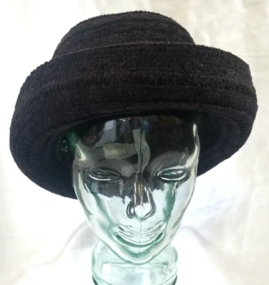 Sombrero de ala volteada de chenilla negra Field Gear para mujer talla 1 acrílico poli luto Foto 1 de 4