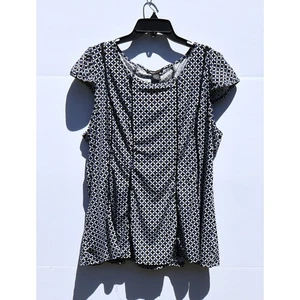 Camisa Top Robert Louis Grande Negra Azul Geométrica Cuello Redondo Manga Gorra Elastizada - Imagen 1 de 4