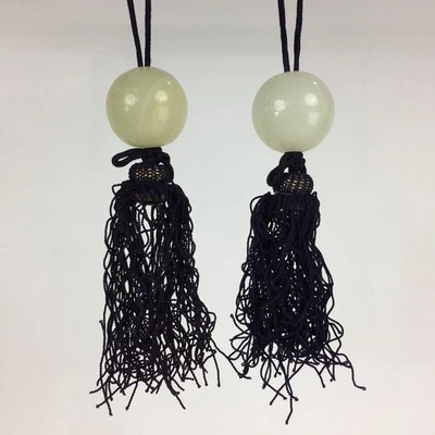 Pesas de pergamino colgante japonés de colección piedra de mármol Fuchin borla púrpura FC295 Foto 1 de 4