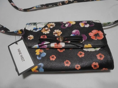 NINE WEST MALLA LINDO BOLSO BANDOLERA FLORAL NEGRO PEQUEÑO NUEVO CON ETIQUETAS 🎁 Foto 1 de 4