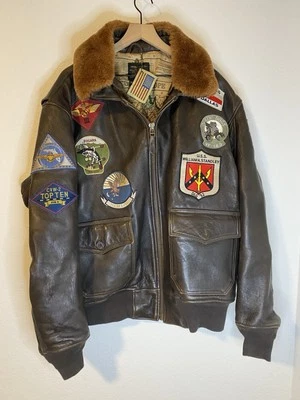 JAQUETA DE COURO MARROM COCKPIT USA NAVY G-1 FEITA NOS EUA TAMANHO 3XL - Imagem 1 de 4