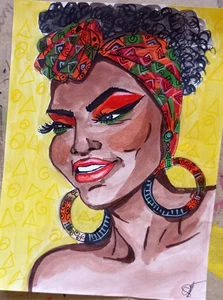 Woman black girl beautiful portrait Original painting Art 8x6'' illustration - Picture 1 of 3