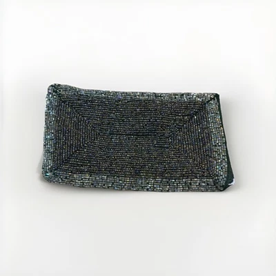 VINTAGE ART DECO GREEN EVENING BEADED POUCH PURSE MADE IN INDIA - Image 1 of 4