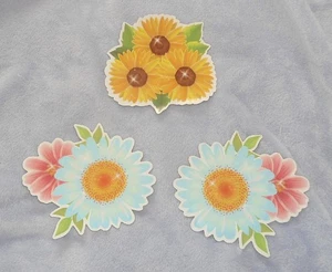 3 Yellow Sunflowers & Blue Pink Daisy Left & Right 4.5" x 4" Magnets on Card NEW - Picture 1 of 2
