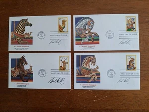 RARE Signed by Paul Calle US 2976-2979 FDC Carousel Horses Fleetwood Set - Picture 1 of 6