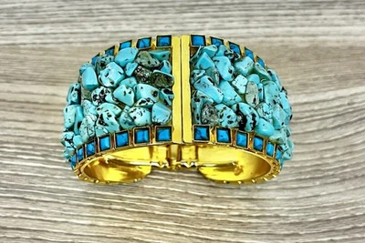 Brazalete Grueso Sorrelli Santorini Turquesa y Oro Foto 1 de 4