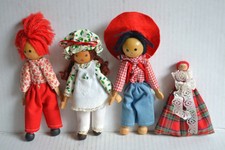 Vintage Mixed Lot of (4) Wood CLOTHES PIN DOLLS w/ Outfits Boys Girls Folk Art