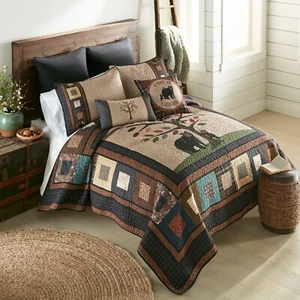 Donna Sharp Tree of Love Queen Quilt Set Bear Mama Rustic Country Lodge Plaid - Picture 1 of 4