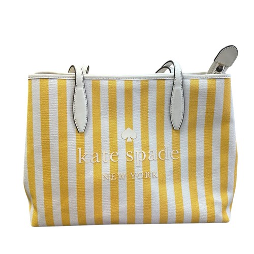BORSA NUOVA CON ETICHETTE KATE SPADE NEW YORK STREET GIALLA BIANCA A RIGHE TELA PELLE