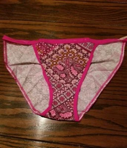 NWT VICTORIA'S SECRET STRING BIKINI PANTIES COTTON / SPNDX 313897 AV3 PINK PRINT - Picture 1 of 2