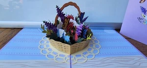 Beautiful 3D Pop up  Flowers Basket Card (Birthday, Congrats Get Well,Blank card - Picture 1 of 8