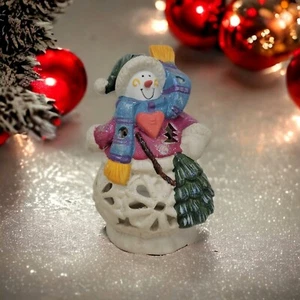 Christmas Ceramic Snowman Tea Light Votive Candle Holder 5.5" x 3.5" - Picture 1 of 9
