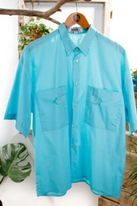 Vintage Original 70er Camisa Turquesa Corta Insólitas Disco Golpeador Kw 43 XL - Imagen 1 de 6