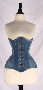 Atractivo corsé de mezclilla azul con cordones debajo del busto elegante de alta calidad de ALGODÓN - Imagen 1 de 4