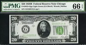 $20 1928B Chicago FRN. Fr. 2052-Glgs. LIGHT GREEN SEAL. LGS. PMG 66 EPQ - Picture 1 of 2