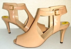 NINE WEST High Heels Open Toe Ankle Strap Booties Sandals Beige Leather Size 9.5 - Picture 1 of 8