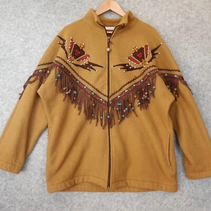 VTG 90s Southwestern Jacket XL Camel Fringe Aztec Native Oversized RAFAEL Unisex - Picture 1 of 12