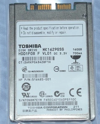 Toshiba MK1629GSG 160GB,Internal,5400RPM,1.8"HDD1F08 HDD NEW - Image 1 of 4