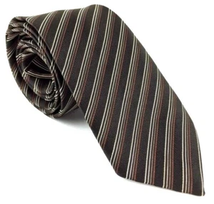 Men's Boy's Skinny Tie by TS2000 Striped Brown White Rust 2 5/8" W x 52 1/4" L - Picture 1 of 12