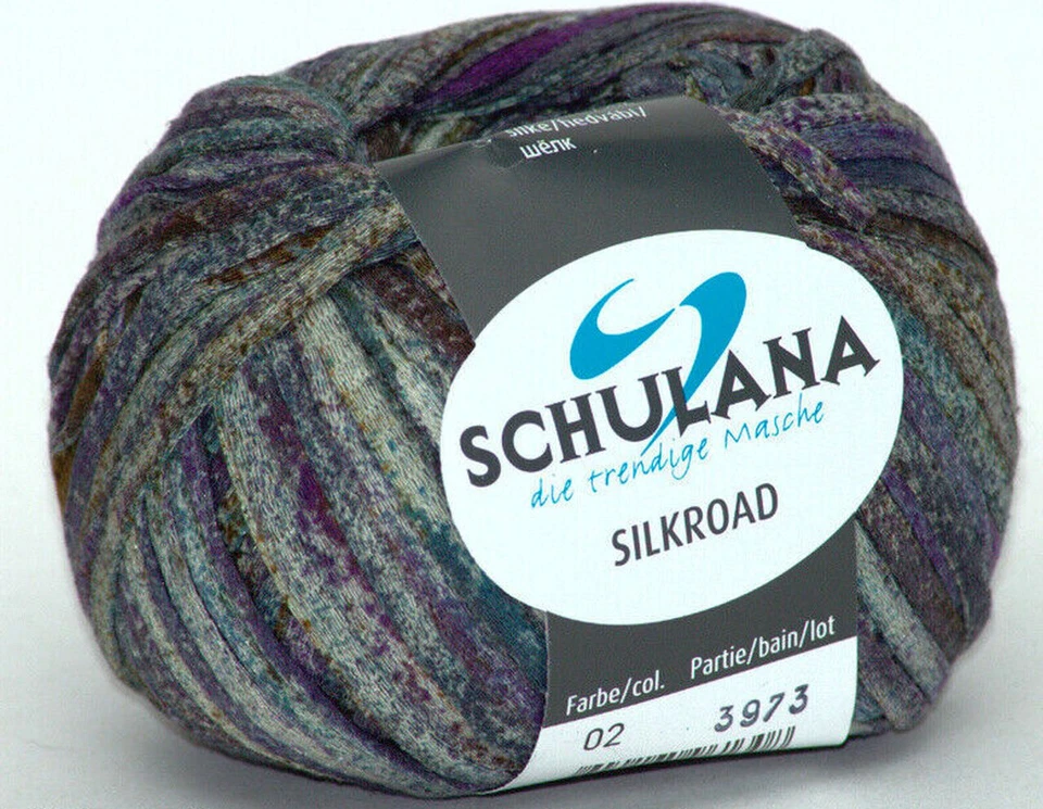 SCHULANA Silkroad 50g Bändchengarn aus 100% Seide Fb 02 violett petrol grau - Bild 1 von 1