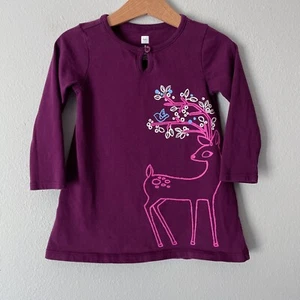 Tea Collection Dainty Doe Graphic Dress Girl's Size 2 Toddler Long Sleeve Deer - Picture 1 of 9