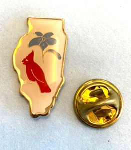 Illinois Map Shaped State Lapel Hat Tie Pin Enamel & Gold Tone, Cardinal, Violet - Picture 1 of 2