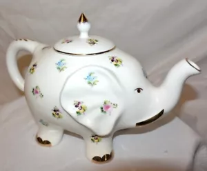 Grace's Teaware White Porcelain Elephant Teapot Floral Pansy & Gold Trim - Picture 1 of 16