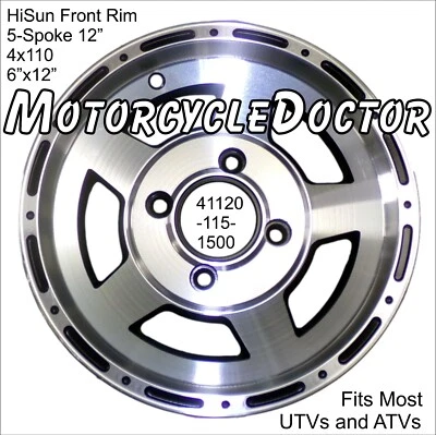 Front Rim,Wheel,5 Spoke,12",12x6,4x110,UTV,800,700,500,400,HiSun,Massimo,TSC,MSU - Image 1 of 4
