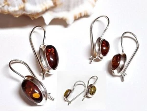 Bernstein Ohrringe Silber 925 braun grün Ohrhänger echt Sterlingsilber bj246 - Bild 1 von 6