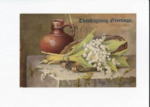 Vintage PC - Thanksgiving Greetings - Floral Bouquet - Posted - 1907 - GC - Bild 1 von 2