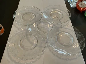5 Fostoria Heather Etched Floral Pattern Crystal Saucer Plate 6 1/8" (set of 5) - Picture 1 of 2