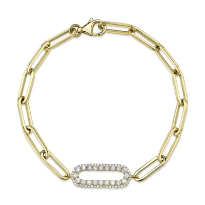 14K Gelbgold Diamant Papier Clip Oval Link Armband 0.65 CT Natürlich Certified - Bild 1 von 3