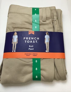 French Toast Youth Girls 2-Pack Khaki Knit Stretch Uniform Pants, Size: 8 - Picture 1 of 8