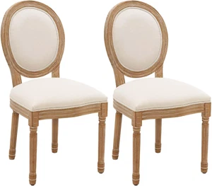 French Country Dining Chairs Set of 2, Upholstered Dining Room Chairs with round - Picture 1 of 10