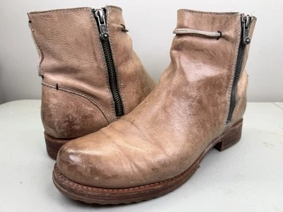 Botas FRYE Couro Marrom Costura Veronica SLShort Zíper Duplo Botas Femininas 10B Bronzeado - Imagem 1 de 4