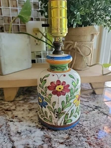 Pottery Accent Lamp With Sgraffito Floral Design Made In Italy 9" - Picture 1 of 7