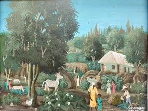 Beautiful Antique Cap Haitien Painting Artist C.P Abellard 14"x 12" In Frame - Picture 1 of 4