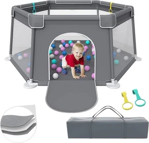 Hexagon 58 x 26 x 25 Zoll grau Baby Laufstall Spielplatz Set für Babys und Kleinkinder - Bild 1 von 6