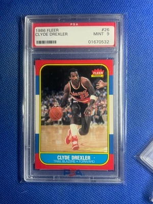 1986 CLYDE DREXLER ROOKIE PSA 9 MINT FLEER HOF PORTLAND TRAILBLAZERS (#26) - Image 1 of 2