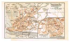 Bratislava 1905 Pressburg Poszony Slovakia Hungary Original Vintage Map Print - Picture 1 of 7