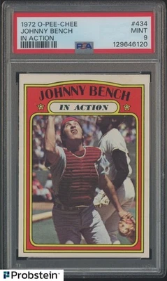 1972 O-Pee-Chee #434 Johnny Bench en acción PSA 9 HOF Reds POP 8 NINGUNO SUPERIOR Foto 1 de 3