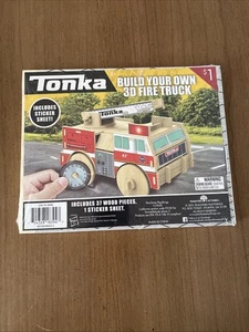 Tonka Sealed Wooden Kit Build Your Own 3D Fire Truck, 37 Pieces + Sticker Sheet - Picture 1 of 3