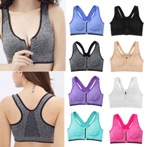 Women Padded Sports Bra Yoga Front Zip Fitness Workout Stretch Top Tank Wirefree - Picture 1 of 20