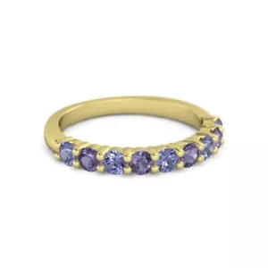 Anello Placcato Giallo Argento Sterling 925 Rotondo 2,5MM Tanzanite Iolite Eternità - Foto 1 di 6