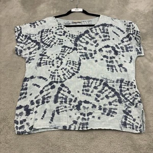 BELLAMBRA Linen Top Womens S Blue Tie Dye Boxy Scoop Neck Dolman Sleeve Italy - Picture 1 of 13