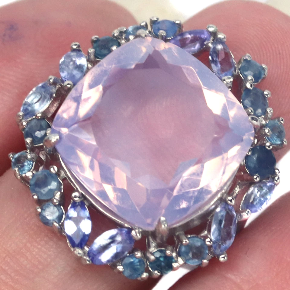 Anel de safira 925 prata tamanho 7,75 pedra preciosa não aquecida quartzo lavanda, tanzanita - Imagem 1 de 4